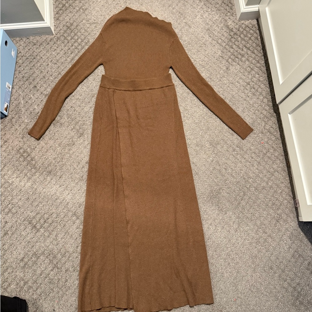 Brown Maxi skirt two piece set